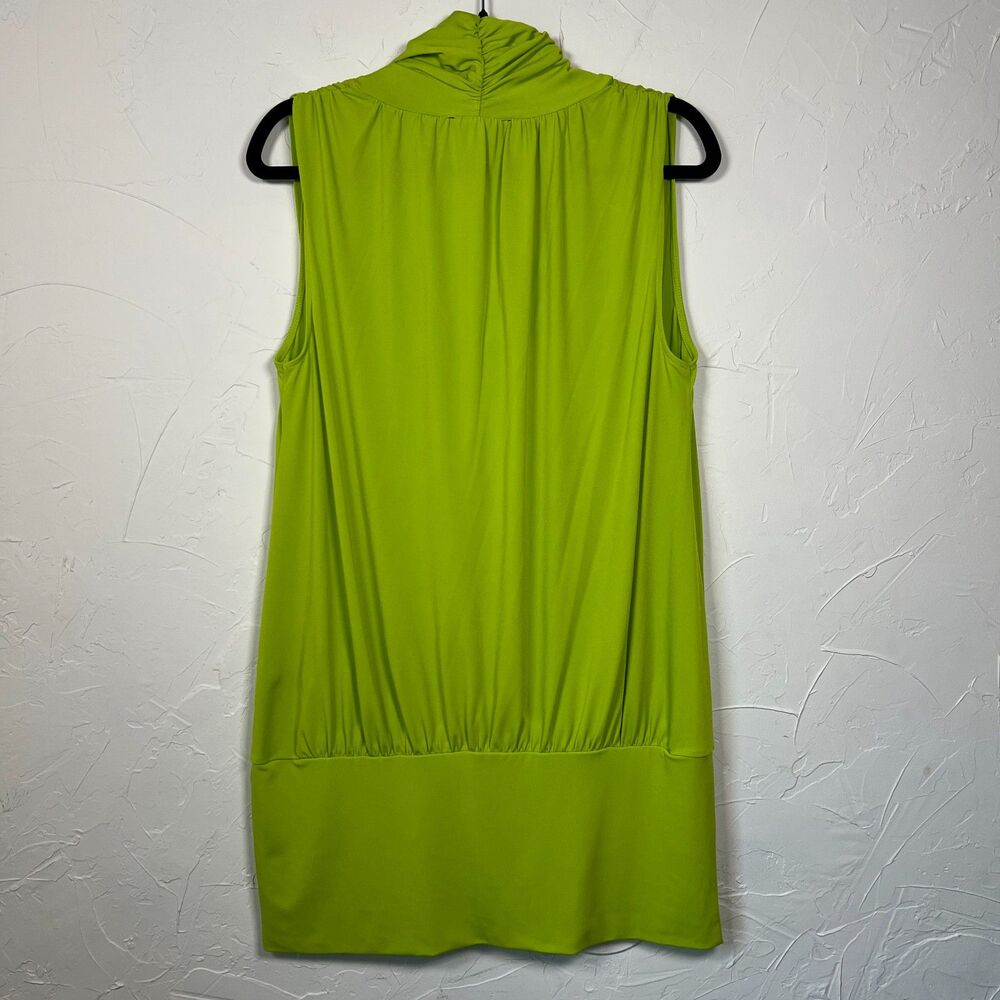 Y2K Express Lime Green Draped Sleeveless Cowl Neck Mini Dress Going Out Size L - Picture 9 of 11